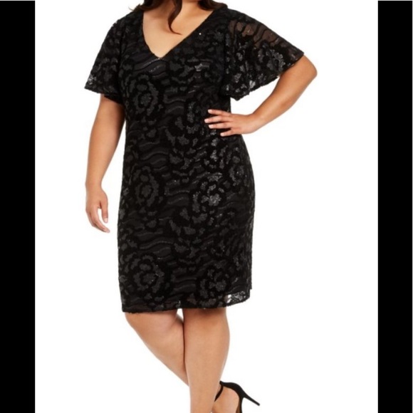 Calvin Klein Embossed Sequin Velvet V-Neck Dress - Picture 3 of 3